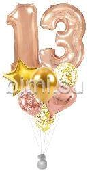 Фонтан из шаров с цифрами Розовое золото и золотом