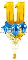 Фонтан из воздушных шаров с Золотыми цифрами и синим