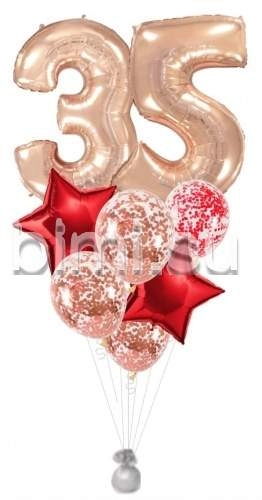 Фонтан из воздушных шаров с цифрами Розовое золото и красный
