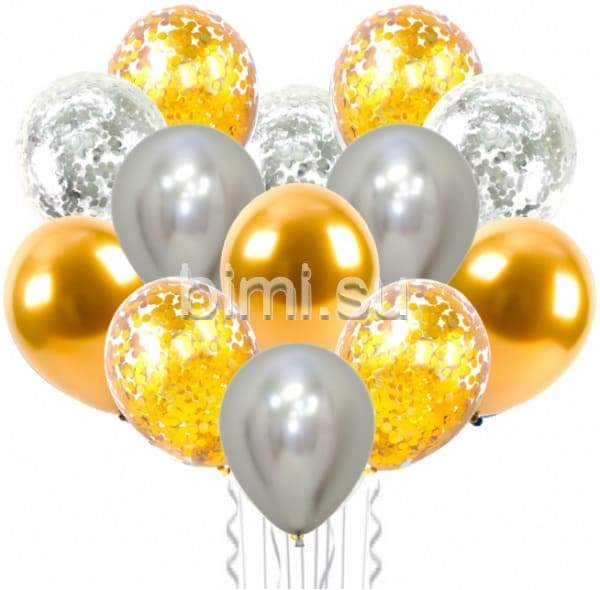 Облако из воздушных шаров с конфетти и хромом З-С